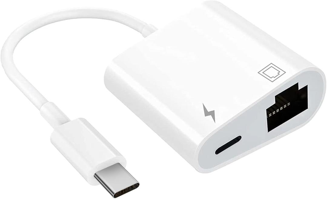 USB-C Ethernet Adapter with Charging - Portable LAN Network Adapter Compatible for iPhone 15 Pro/Max/Plus, MacBook Pro/Air 2018, Samsung, iPad and More