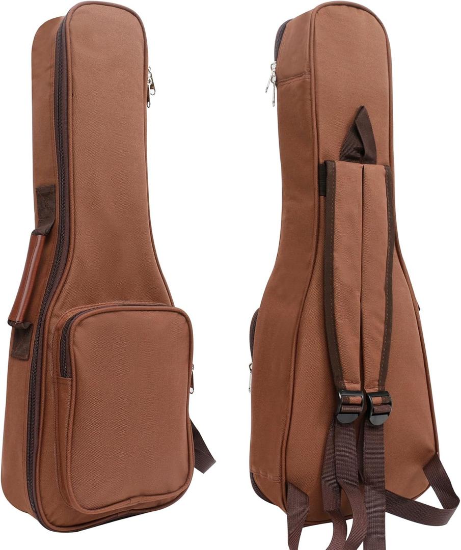 10MM Leather Handles Thick Durable Colorful Ukulele Case Bag with Storage (21in, Coffee)