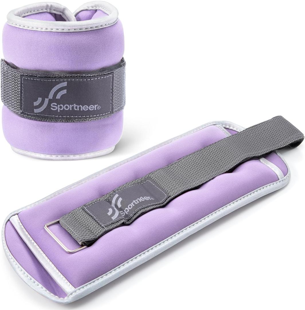 Sportneer Ankle Weights Wrist Weights Pair of 1/2/4/6/10 LBS for Men Women Kids Strength Training Wrist and Ankle Weights Set with Reflective Strips for Dancing Running Walking Fitness Workout Gym (Lavender)