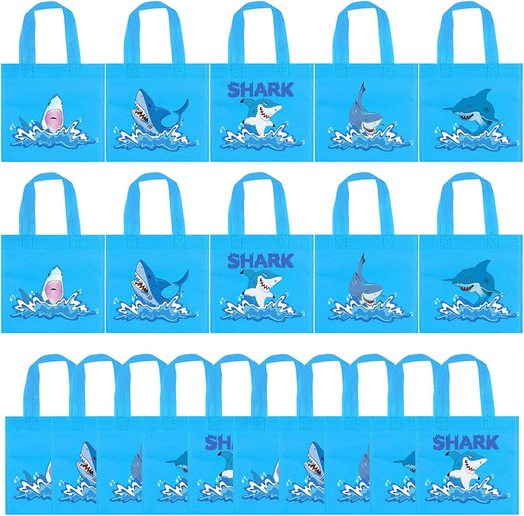 20 Pack Shark Party Favors Bags Goodie Gift Treat Candy Bags for Boy Girls Shark Birthday Party Supplies Sea Ocean Themed Party Decoration