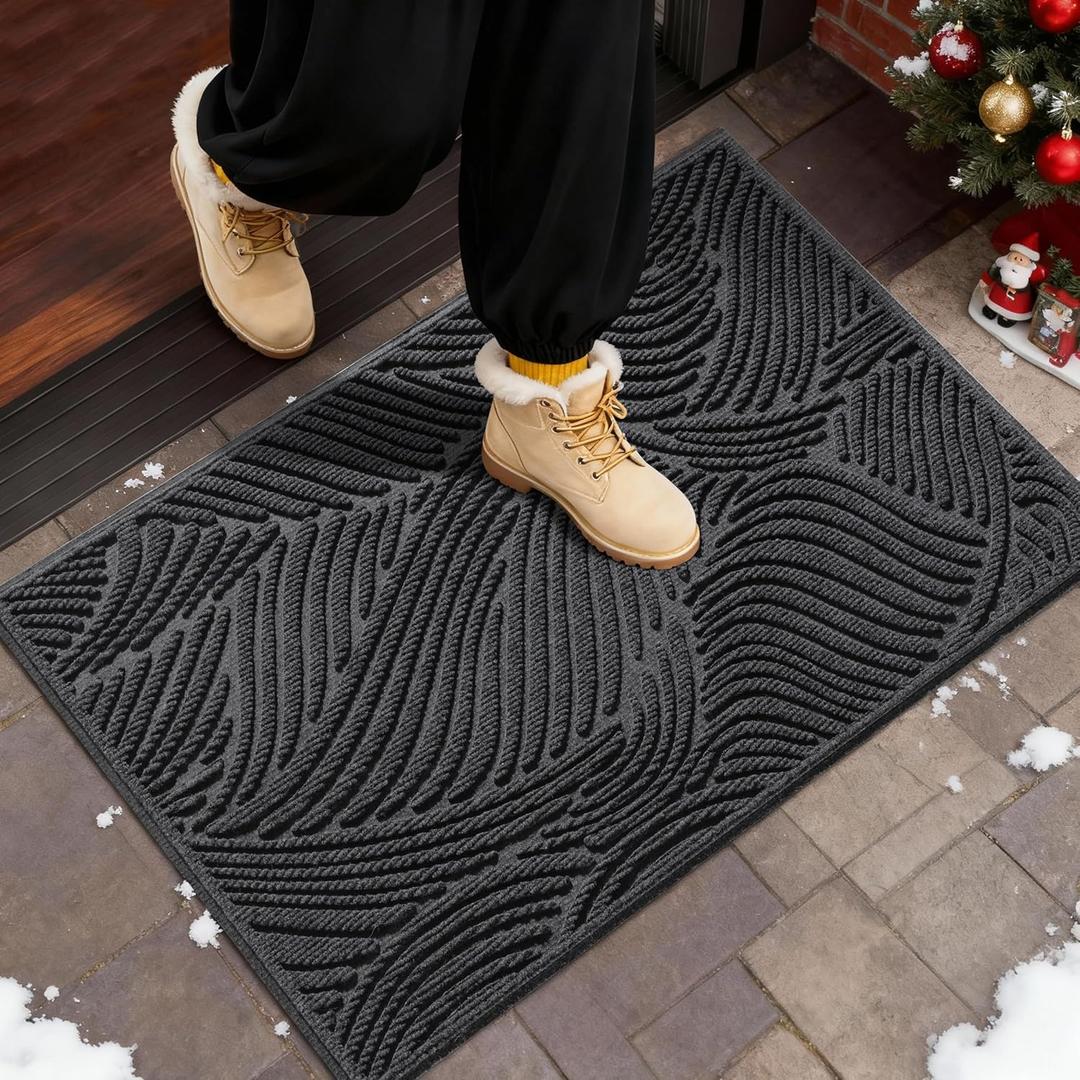 Yimobra Doormat Outdoor Entrance, Simple Stripes,All-Weather Waterproof & Non-Slip Mat for Front Door, Heavy Duty Polyester Welcome Mat for Outdoor Entrance, Garage, Patio-29.5x17Dark Grey