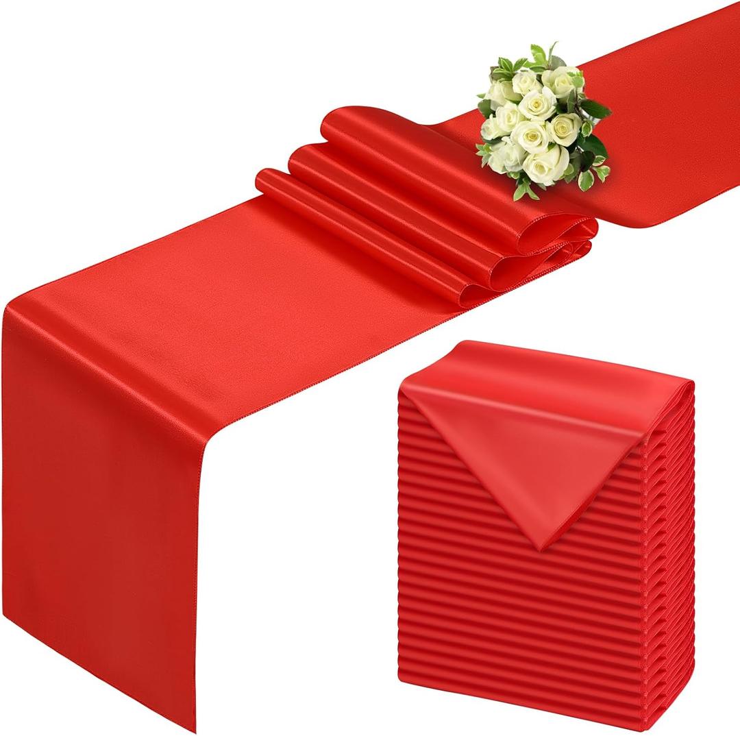 Red Table Runner 12x108 Inch - 24 Pack Satin Table Runners, Smooth Table Runner for Party Wedding Banquets Birthday