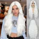 NAYOO Long White Wigs for Women - 26'' Long Wavy Wigs for Women, Synthetic White Halloween Wig