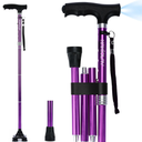 Kakiclay Walking Cane for Women & Men, Adjustable Lightweight LED Walking Stick with Autonomous Standing, Large Sturdy 360 Swivel Base Crutches Cane for Senior
