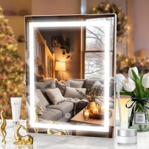 Vanity Mirror with Lights, 11" x 14" LED Makeup Mirror with Smart Touch 3 Colors Dimmable, 360 Rotation, Square Corner