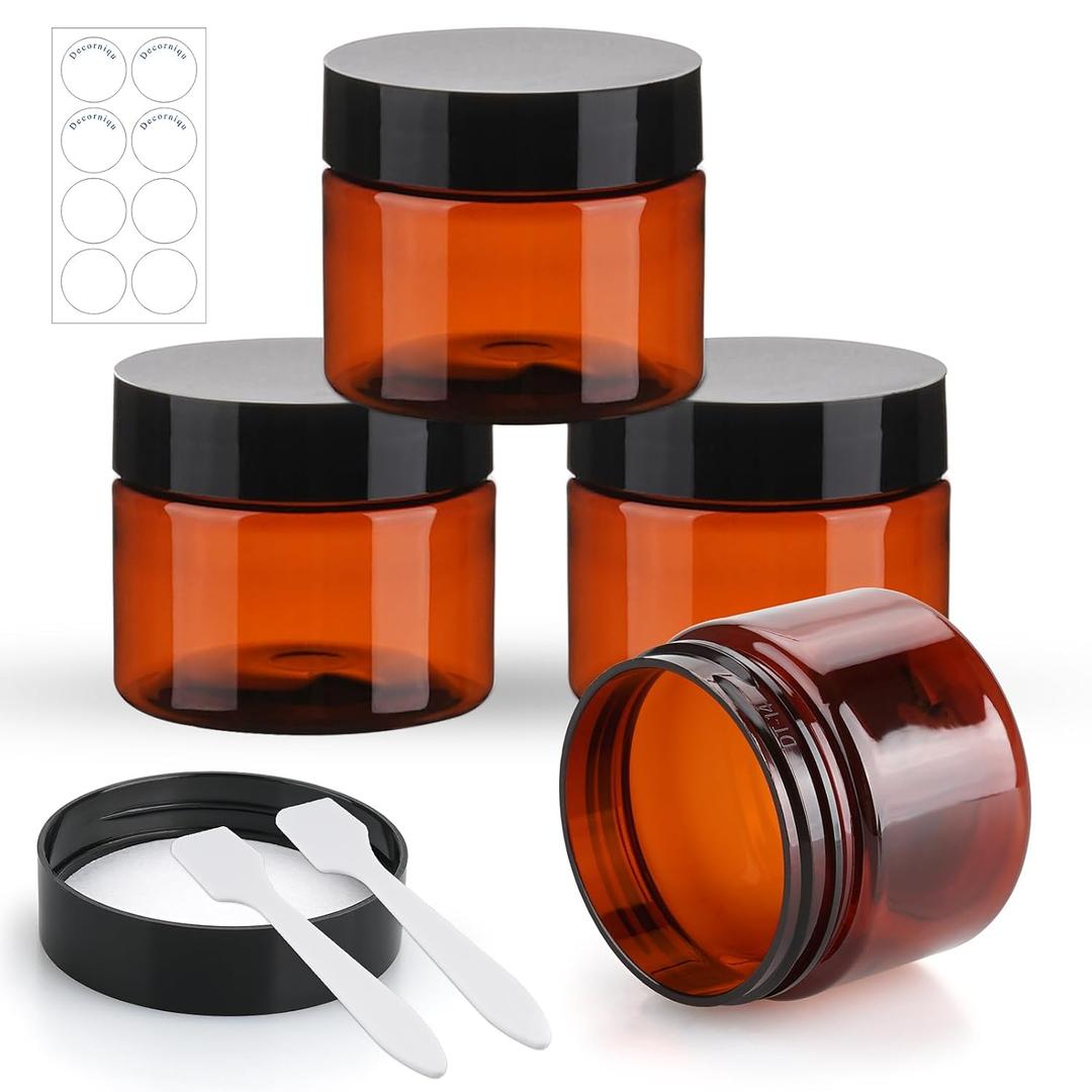 2 x Travel Jars Containers for Toiletries TSA Approved 2oz 4 Pack Plastic Cream Jars Refillable Cosmetic Containers Leak-proof Travel Size Containers with Lid for Makeup Cosmetics (Brown)