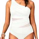 Aqua Eve Women Mesh One Piece Swimsuit - Tummy Control One Shoulder Bathing Suit Cut Out Swimwear 2026 Size L
