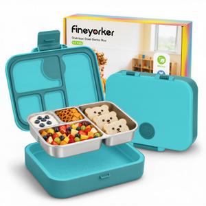 Fineyorker Kids Stainless Steel Bento Lunch Box, 4 Compartments