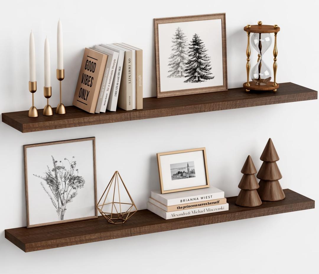Harwaya 48 inch Floating Shelves Dark Wood, Long Wall Shelves for Bedroom