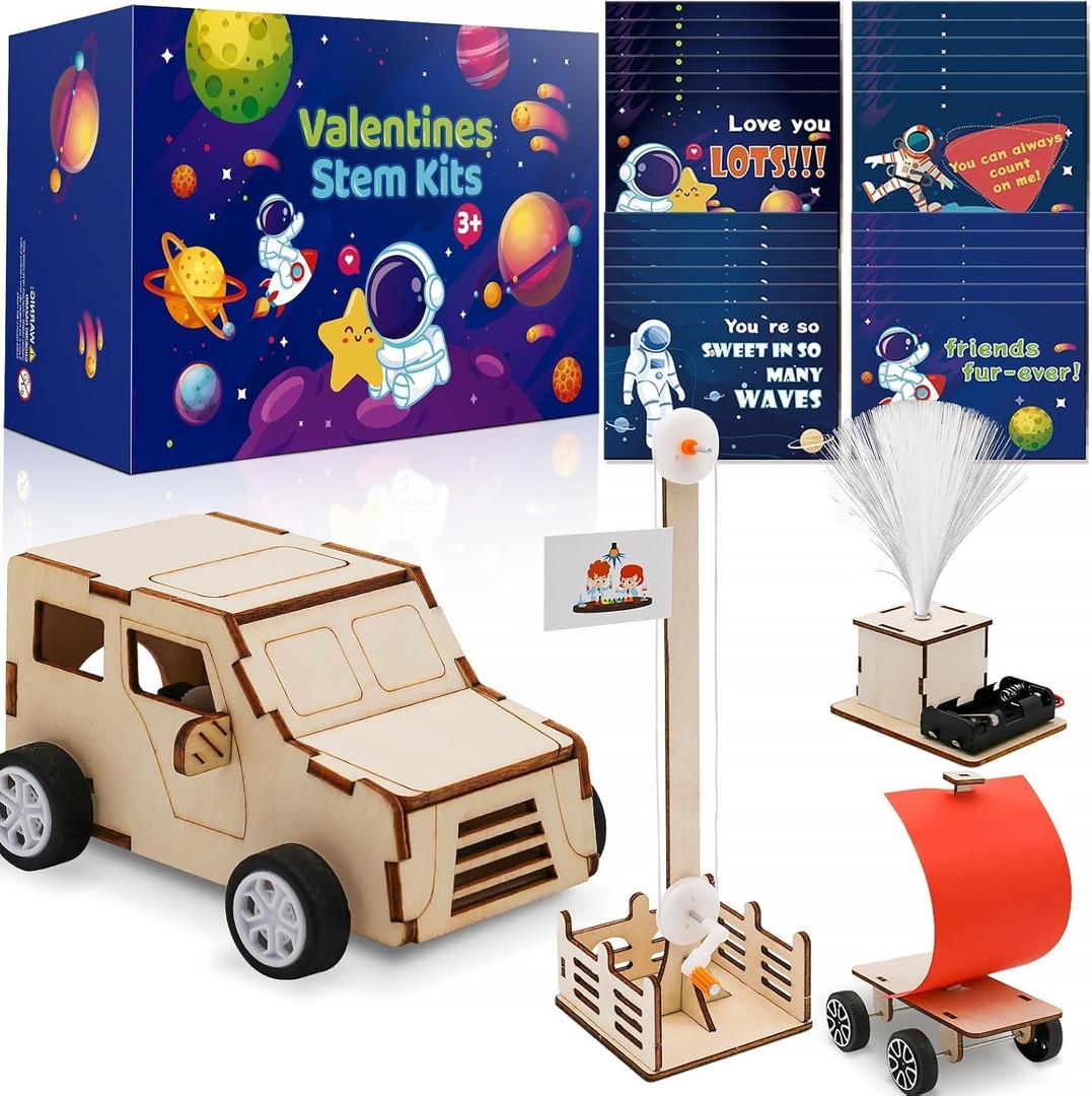 Valentines Cards for Kids Classroom - Valentines Day Gifts for Kids - 24 Science Experiments Kits for Kids Ages 6-10 - Valentine Exchange Cards for Boys Girls School Party Favors