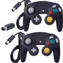 ONE250 2 Pack Classic Shock Joypad Wired Controller, Compatible with Wii NGC Gamecube Game Cube (Black & Black)