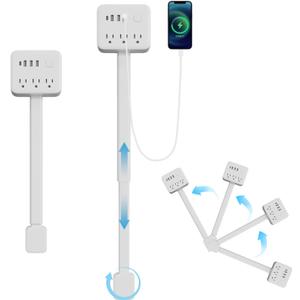 Electrical Outlet Extender Features USB-A,USB-C,2 AC Outlets,Wall Power Socket Expander Stick,Extendable Rotating Electric Outlet Plug Adapter Nightstands,Sofa,Desks and More Hard to Reach Space (A01)