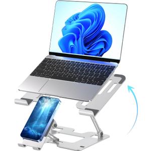 Ergonomic 2-in-1 Laptop Phone Stand for Desk, Adjustable Riser, Sturdy and Portable, Fits All Laptops and Phone (White)