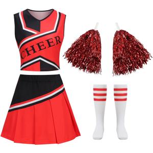 Cheerleader Outfit for Women Red Cheerleader Costume 4PCS Cheerleading Complete Outfits Party Halloween (Large)