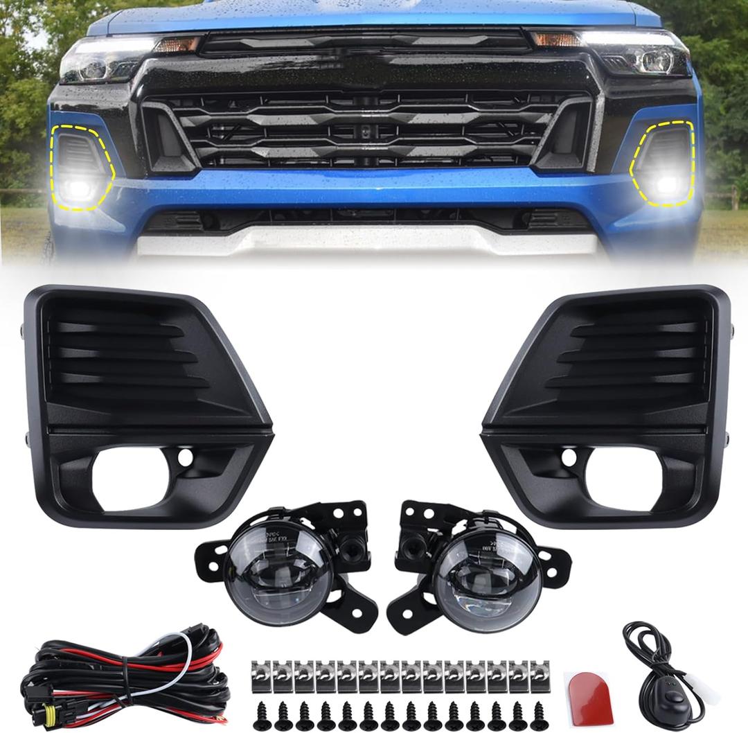 LED Fog Light Set 5pcs Compatible for 2023 2024 Chevrolet Colorado Front Bumper Lamp Assembly With Wire Harness Bulbs Cover Bezels 42737706 42737708 GM2592334 GM2593334