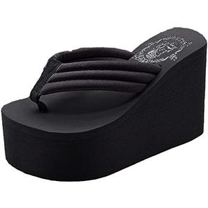 Always Pretty Women's Flip Flops Wedge Sandals Platform Thongs Black 39