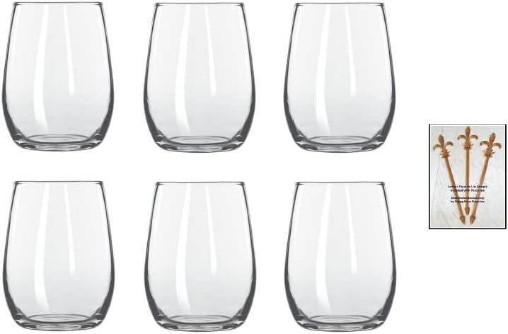 Libbey Stemless 6 Ounce Wine Taster / Mini / Sample Glass 260, Set of 6 w/ FDL Party Picks