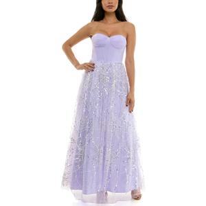Women's Strapless Corset Top Pearl & Sequin Embellished Tulle Skirt Ball Gown (7-8, Lilac)
