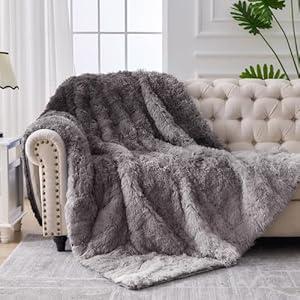 Faux Fur Weighted Blanket for Adults(20 lbs, 60” x 80”, Grey), Fuzzy Cozy Sherpa Full Queen Size Heavy Blanket for Sleeping, Comfy Warm Soft Plush Blanket, Gifts for Women Men for Couch Sofa Bed