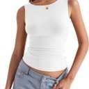 Womens Boat Neck Tank Tops Sleeveless Slim Fit Shirts Summer Going Out Y2K Fashion Outfit Clothes (Small, White)