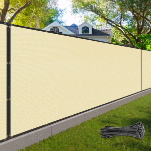 6' x 50' Beige Fence Privacy Screen Commercial Grade Heavy Duty Black Bindings for Gardens Backyard Patio Construction Project Outdoor Events - We Make Custom Orders