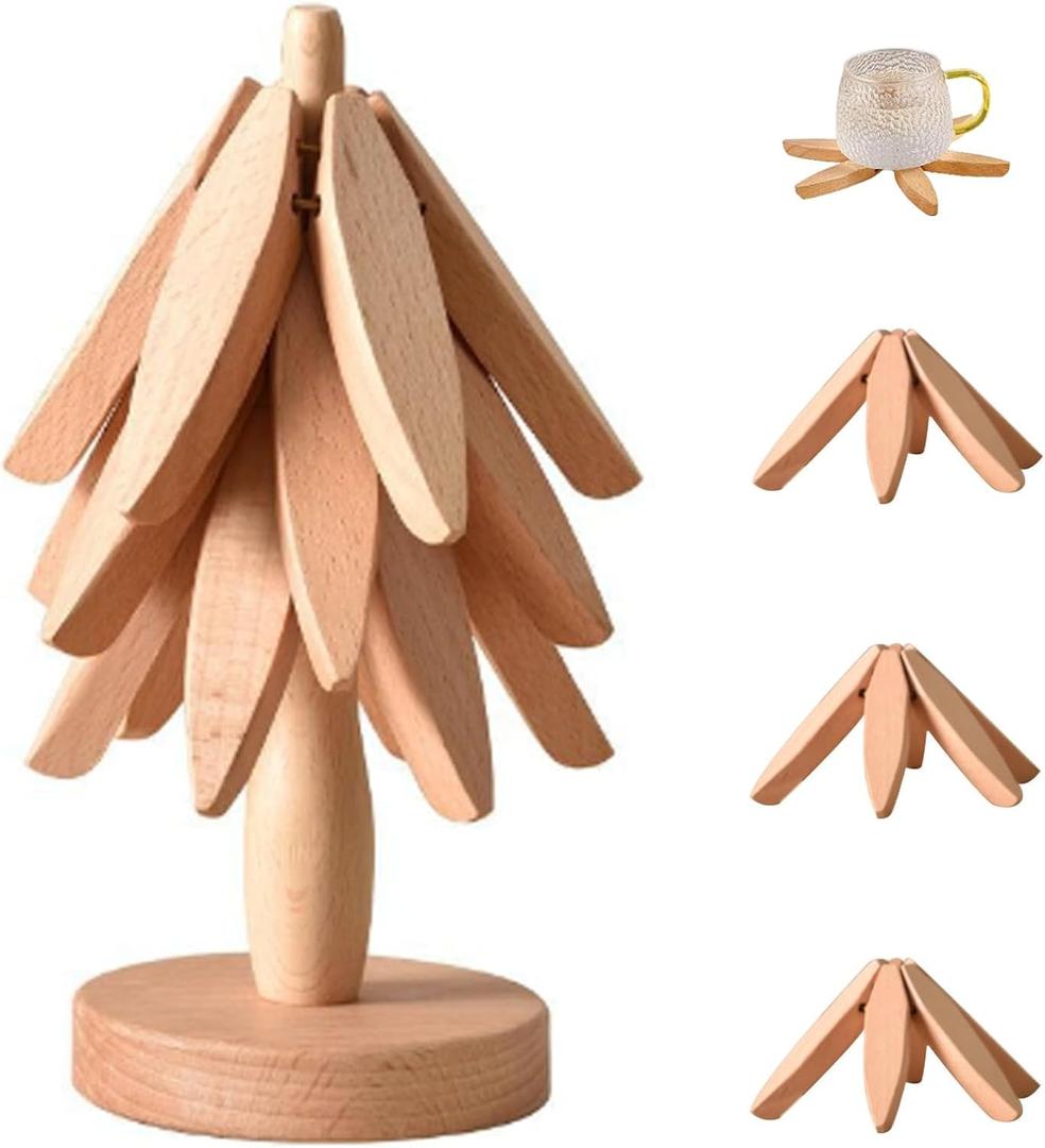 Wooden Trivets for Hot Dishes, Tree Trivet Set, Stackable Tree Coasters for Hot Dish, Pot, Bowl, Teapot, Includes 4 Trivets, 1 Stand, and 4 of Choice (Natural Wood) Wooden Trivets for Hot Dishes, Tree Trivet Set, Stackable Tree Coasters for Hot Dish, Pot, Bowl, Teapot, Includes 4 Trivets, 1 Stand, and 4 of Choice (Natural Wood)