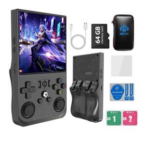 R36MAX 4000mAh Portable Rechargeable Handheld Retro Game Console,Handheld Retro Game Console with 64G TF Car,4.0-inch Screen,Feminine+Masculine Colors Easy Install for Travelers,Black