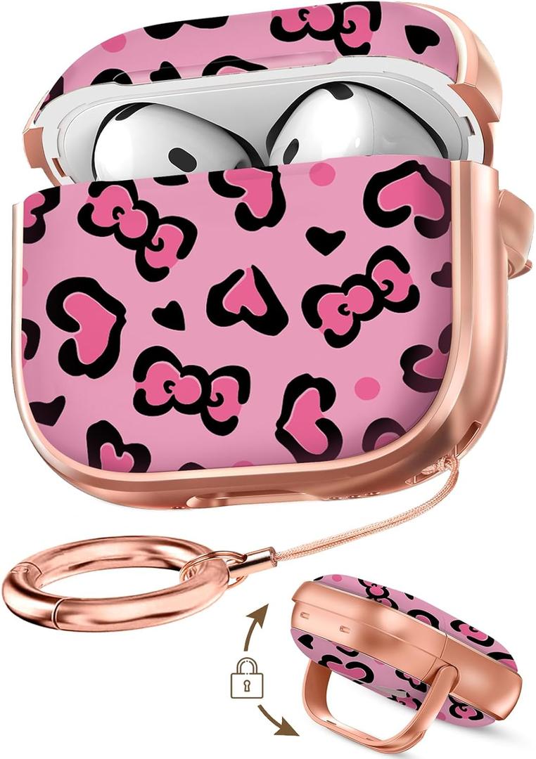 Coralogo for AirPods 4 Case with Safety Lock - Cute Cartoon for Women Girls Fashion Stylish Leopard Pattern Design Kawaii Girly Girlish Hard Protective Cover for AirPods 4th Generation 2024