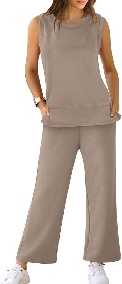 XIEERDUO Summer Outfits for Women Two Piece Lounge Brown 3XL