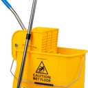 Mind Reader Bucket with Wringer and Mop Set, 22 Qt (5.5 Gallon), Floor Cleaning, Wheels, 16.25" L x 10.75" W x 24.5" H, Yellow