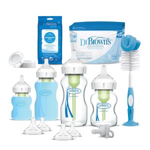 Dr. Browns Natural Flow Anti-Colic Options+ Wide-Neck Glass Baby Bottle Starter Set with 100% Silicone Glass Bottle Sleeves, Baby Bottle Brush, Prevent Pacifier and Pacifier and Bottle Wipes
