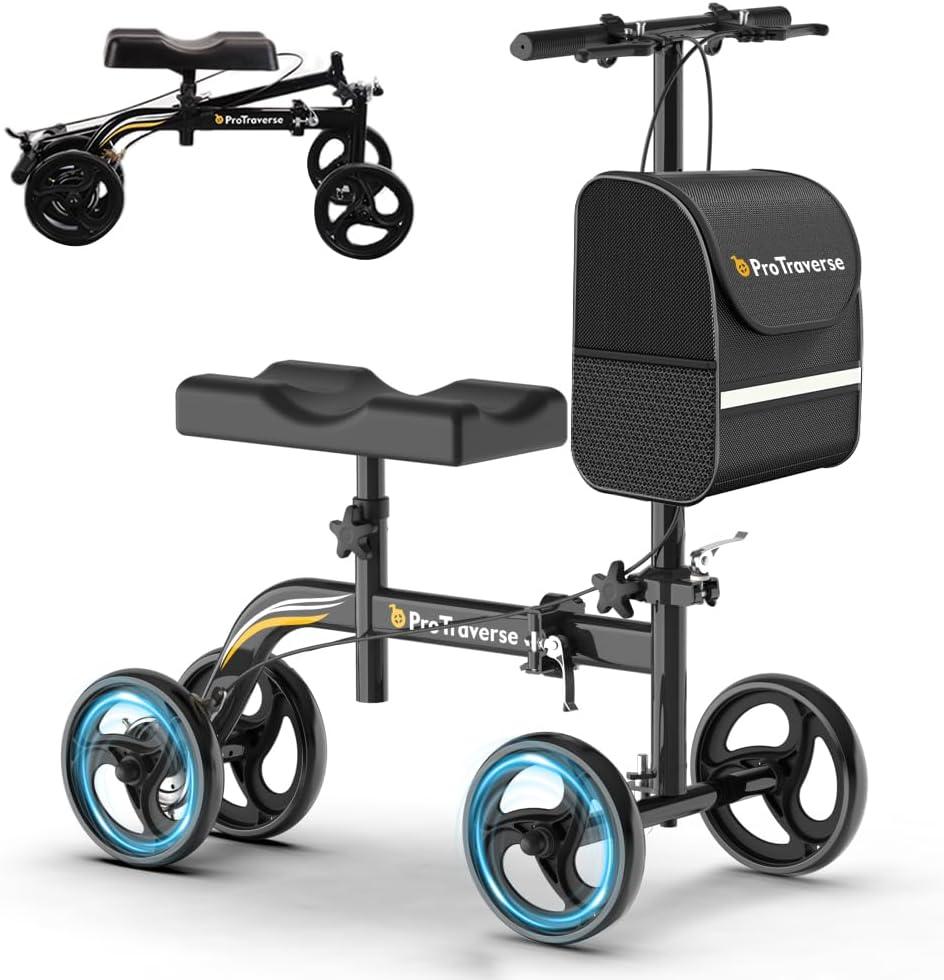 Premium Knee Scooter Foldable & Steerable Knee Walker, Dual Brakes, New Band Brake, Comfort Knee Pad for Foot Surgery, Broken Foot & Ankle Injury Recovery, Compact Crutch Alternative(Black)