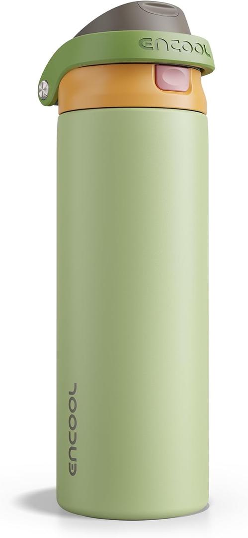 ENCOOL Leakproof Insulated Water Bottle with Straw Dual-Sip Water Bottle Bag-Safe Design for Work, Commute & Gym  Keeps Drinks Cold All Day, 24 oz, Sage Green