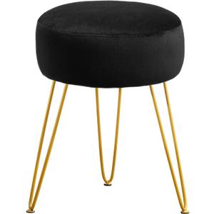 LUE BONA Vanity Stool, Black Vanity Stools for Makeup Room, Round Ottoman Foot Stool, Velvet Footrest Vanity Chair for Bathroom Vanity, Bedroom, Living Room, Entryway, Offices
