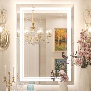 Keonjinn LED Mirror for Bathroom 20" x 28" with Frontlit and Backlit, Stepless 3 Colors Temperature & Dimmable, Double Light Strips, Tempered Glass, UL Listed LED Driver, Anti fog Frameless LED Mirror