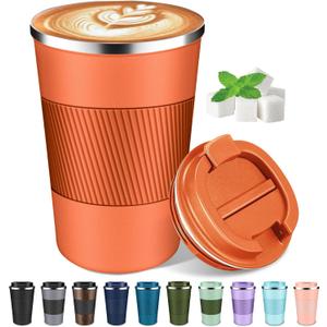 Coffee Travel Mug 12oz Insulated Coffee Mug with Lid Portable Spill-Proof Coffee Mug No Handle Reusable Stainless Steel Cup Keeps Cold and Hot Suitable for Car, Daily, Travel and Gifts (Orange)