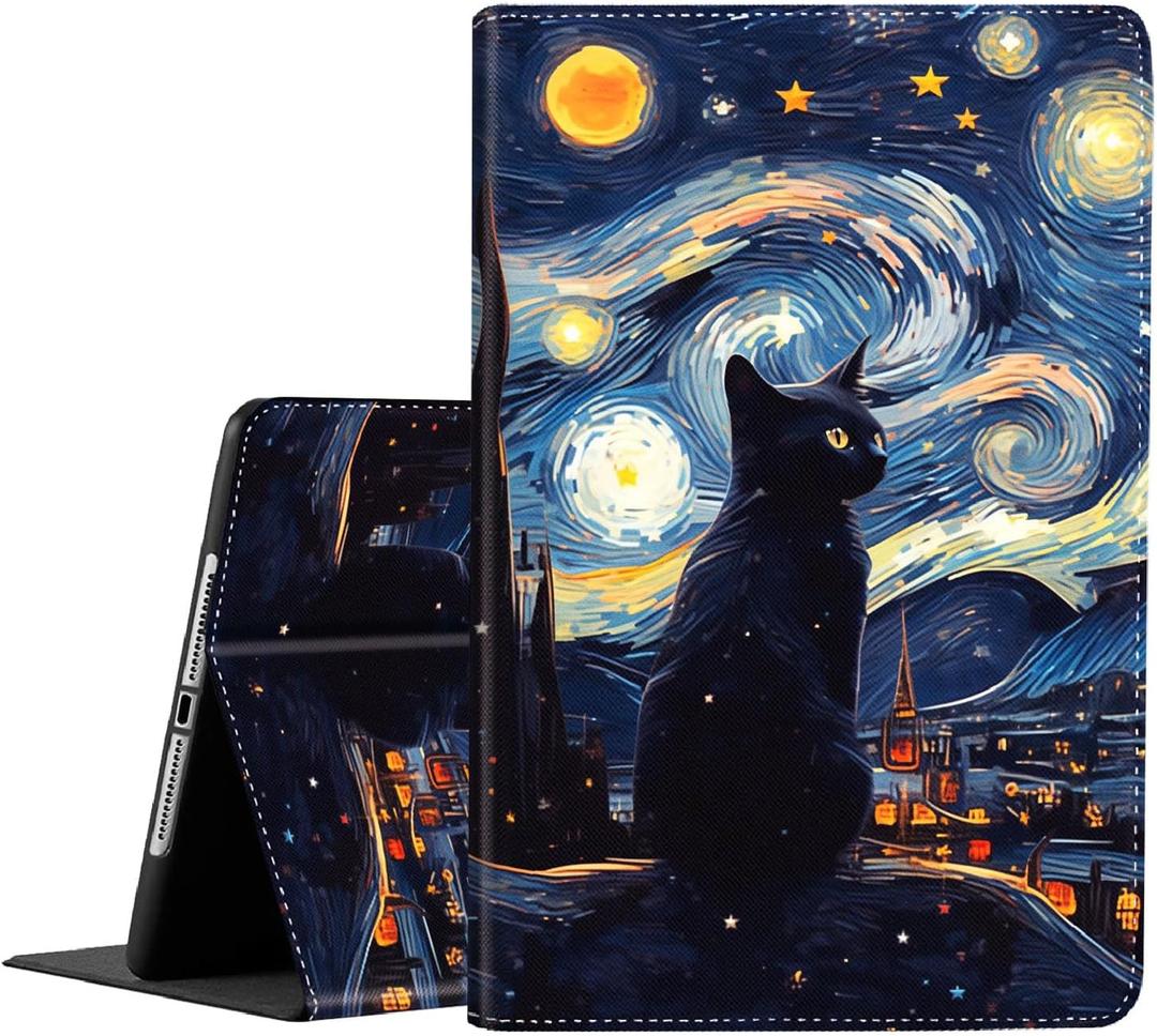 Case for iPad 9th/8th/7th Gen 2021/2020/2019 iPad 10.2 Inch Also Fit iPad Air 3th Gen 2019/iPad Pro 10.5 inch，Standing Cover with Auto Sleep/Wake， Cat Night Starry Art