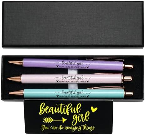 WHLBHG Beautiful Girl You Can Do Amazing Things Retractable Ballpoint Pen 3pcs Set,1mm Medium Black Ink for School Office Friends Religious sister Gift (Pen-beautiful girl)