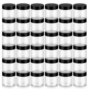 Loretoy 36 Pack 2 OZ Plastic Jars with Lids, BPA Free, Reusable, Refillable Transparent Cosmetic Containers for Bath Salts, Cosmetics, Powders, Beauty Product and Small Accessories (Black)