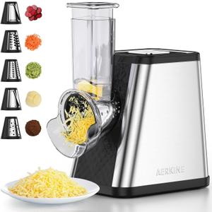 Electric Slicer/Shredde - 5-in-1 Electric cheese grater for Block Cheese with 5 Blades, Automatic Salad Machine for Fruits, Vegetables, Cheeses (Black)
