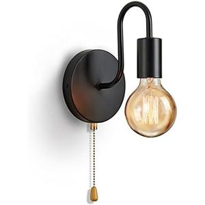 Black Pull Chain Wall Sconce with Switch Vintage Wall Lights E26 Industrial Wall Lamp Retro Wall Lighting Hard Wired Sconces Lighting for Mirror Bedroom Hallway