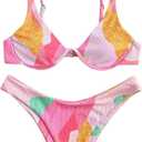 ZAFUL Womens High Cut Thong Bikini Set Swimsuits Cami String Sexy Bathing Suit (Small, 397-a-pink)