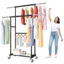 SUFAUY 80" Industrial Grade Clothing Rack for Hanging Clothes, Heavy Duty Double Rolling Portable Garment Coat Rack with Wheels, Load 400 LBS, Black