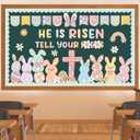 2 x Easter Bulletin Board Decorations - Bunny Egg Classroom Decorations Set Rabbit Paper Cutouts Bulletin Board Decor School Office Wall Decor Supplies