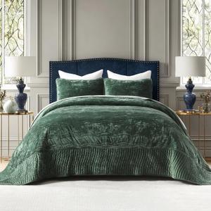 Velvet California King Size Quilt, Oversized California Comforter Set Emerald Green Bedding Set (118*106) with 2 Pillow Shams, Luxurious Quilt Set,All-Season 3 Pieces