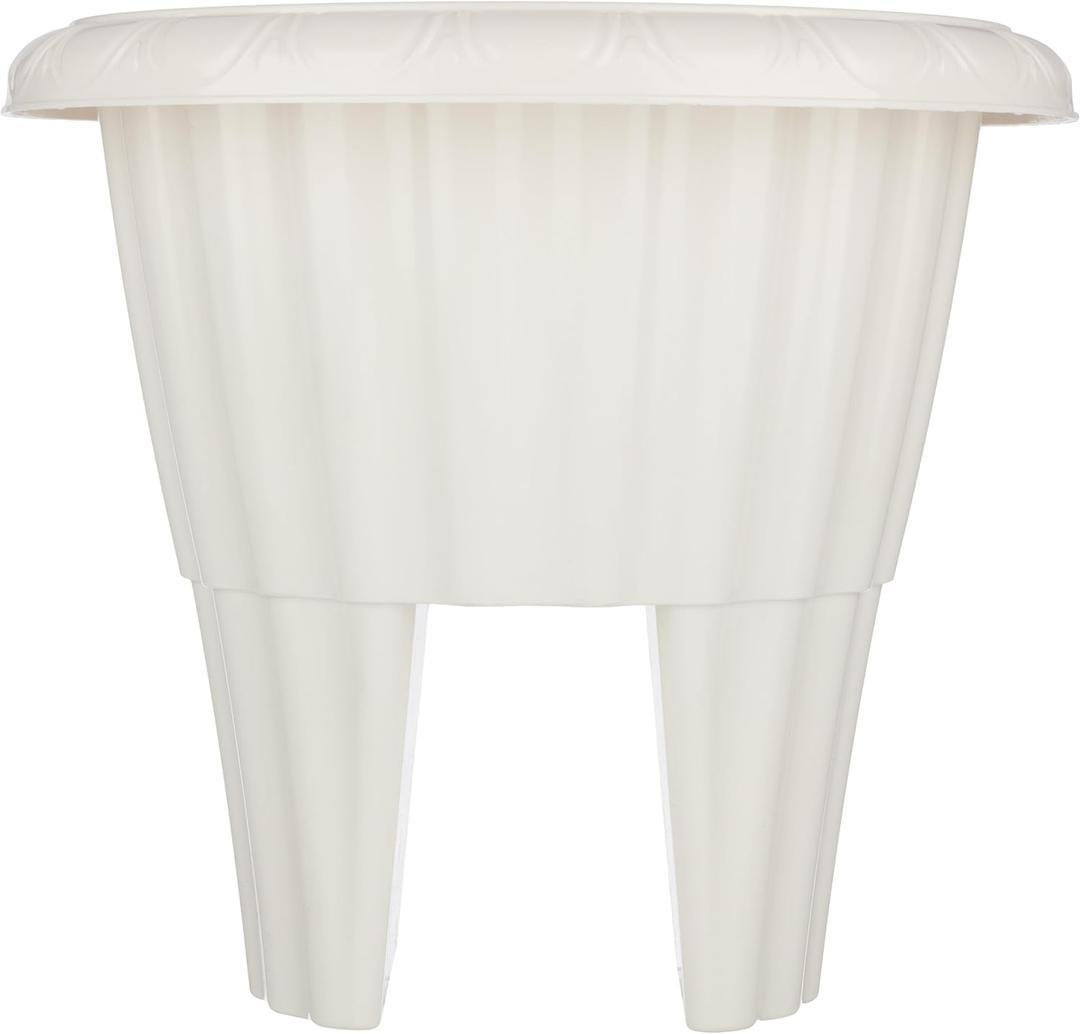 Pure Garden Railing Planter - 13.5-Inch Round Flower Box with Drainage Insert - 2.64-Gallon Outdoor Planter Box for Deck, Porch, or Balcony (White)