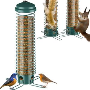Bird Feeders for Outdoors Squirrel Proof, Hanging Bird Feeder for Outside, Metal Hanging Bird Seed Feeders for Wild Cardinal Finch Sparrow Blue Jay, 3.9LBs Large Capacity, 4 Ports, Chew-Proof
