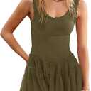 Womens Summer Sleeveless Sun Dresses Drop Waist Casual Tiered Boho Beach Mini Sundress Army Green,L (Green)