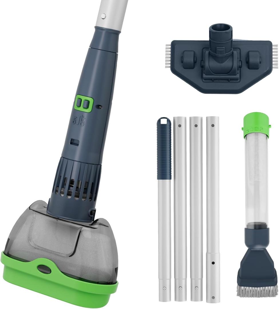 3 in 1 Rechargeable Pool & Spa Hot Tub Vacuum Cleaner - Dual Mode & Magnetic Drive System, 25m Ultra Fine Mesh Filters for Hot Tub, Small Above Ground Pools - 90 Mins, Oil Absorbers, Poles