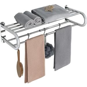 Alise Adjustable 16-28 Inches Double Towel Rack for Bathroom,Wall Mount Double Towel Racks,SUS304 Stainless Steel Towel Holder,Retractable Towel Shelf with 2 Towel Bars 4 Movable Hooks,Chrome